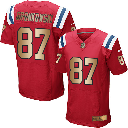 Nike Patriots #87 Rob Gronkowski Red Alternate Men's Stitched NFL Elite Gold Jersey - Click Image to Close